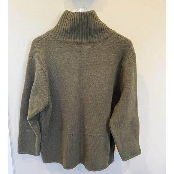 Olive Green Tally Ho  Zip Up Cardigan Knit Mock Neck Sweater Jacket - Picture 2 of 6